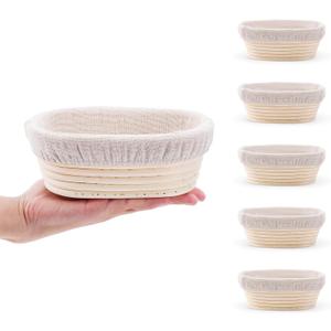 Mini Oval Proofing Set (6.5inch, set of 5), Sourdough Proofing Baskets Bread Dough Rising Bowls w/Liners for Home Sourdough Bakers Baking