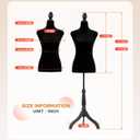 Mannequin Body Dress Form Torso Female Manikin 49.6-63.4 Inch Height Adjustable Wooden Tripod Stand High Density Foam Portable Display Mannequin (Black)