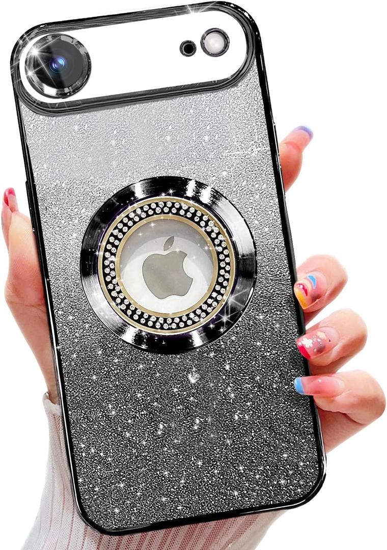 Misscase for iPhone Air Magnetic Glitter Case Compatible with MagSafe, Full Protection Slim Shockproof Case with Camera Lens Protector Plating Bling Cover Case for iPhone 17 Air 6.5" Black