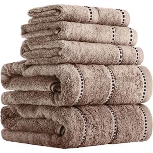 Lavish Home 6 Piece Bathroom Towels Set - 525GSM 100% Cotton Bathroom Essentials - 2 Bath Sheets, 2 Hand Towels, and 2 Wash Cloths for Bath, Shower, Gym, Spa, and Dorm Room (Taupe) 54"L x 27"W
