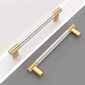 10 Pack 7"(177mm) Gold and Nickel Cabinet Pulls, Knurled Brushed Nickel & Gold Cabinet Handles for Kitchen Drawers, Dresser - Silver and Gold Cabinet Hardware, Stainless & Gold Zinc Alloy