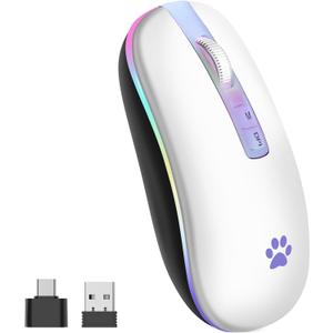 KARFUN Wireless Mouse, Backlit LED Portable Slim Laptop, PC, MacBook, iPad, Chromebook, Notebook 2.4G Rechargeable Wireless Mouse (Ivory White)