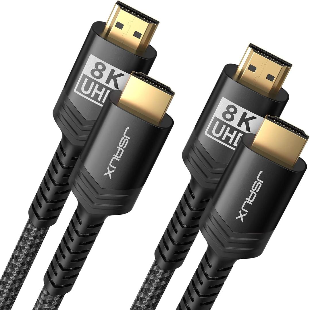 JSAUX HDMI Cables 2.1 2-Pack 6FT, 48Gbps 8K & 4K Ultra High Speed Braided HDMI Cable, 4K@120Hz 144Hz, 8K@60Hz, HDCP 2.2 & 2.3, HDR 10, eARC Compatible with Laptop Monitor UHD TV PS5 PS4 Dolby -Black