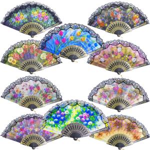 10 Pieces Spanish Hand Fan Handheld Fans for Women Floral Spanish Folding Fan Foldable Fan Vintage Fans Handheld Hand Fan for Wedding and Party Decoration
