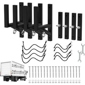 Cargo Trailer Ladder Rack-400lb Load-Carry 2-4 Ladders-Adjustable Aluminum Side Mount RV Ladder Rack-Rubber Pads/Bungee Cords/Hooks for Open/Enclosed Trailer/Garage/Shed Exterior/Interior Wall