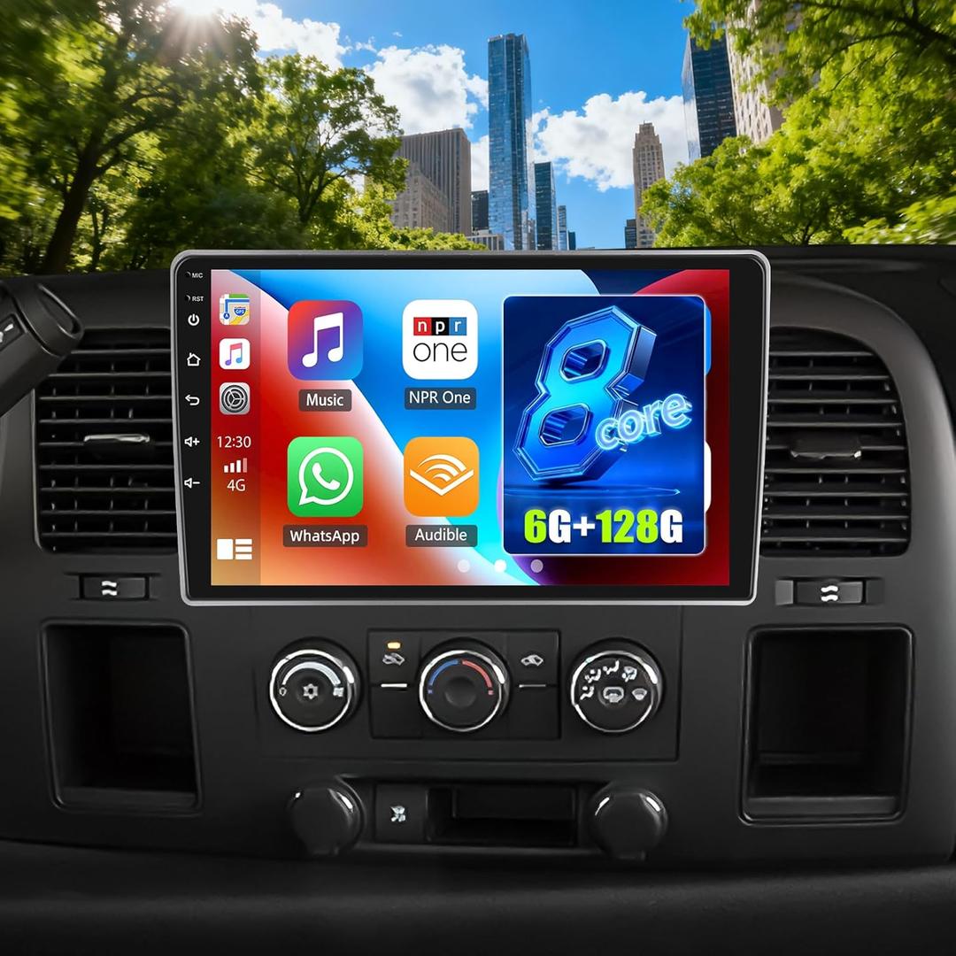 [8 Core 6G+128G]Android 15 Car Stereo for Chevy Silverado 2007-2013 Tahoe Equinox GMC Sierra Yukon with Wireless CarPlay Android Auto,10.1" Touchscreen Car Radio with WiFi/GPS,BT,FM/RDS+Backup Camera