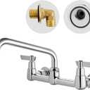 Airuida Wall Mount Utility Kitchen Sink Faucet 2 Handle Wall Mounted Laundry Tap Wall Mounted Sink Faucets 8 Inch Center Commercial Kitchen Faucet Chrome Polish with Adapters 8 Inches Swivel Spout