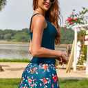 SHEKINI Womens Tankini Bathing Suits with A-Line Skirt Bottom Two Piece V Neck Tummy Control Swimsuits Ladies Swimwear (M)