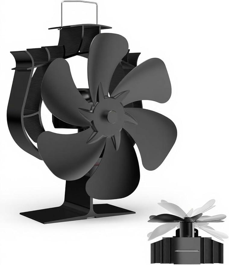 HIDALIFE Oscillating Wood Stove Fan - Heat Powered 6 Blade Auto-Spin & 60° Rotation for Wood/Pellet/Coal Stoves,Big Size Fireplace Burner Fan - Silent Operation,Overheat Protection