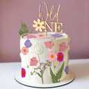 2 x JeVenis Wildflower Cake Toppers Wild One Flower Cake Decor First Birthday Cake Toppers for Floral Wild One Birthday Party Decoration Supplies (Golden 2)