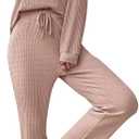 WDIRARA Women's 2 Piece Pajama Waffle Knit Lounge Set Long Pants Sleepwear (Pink, S)