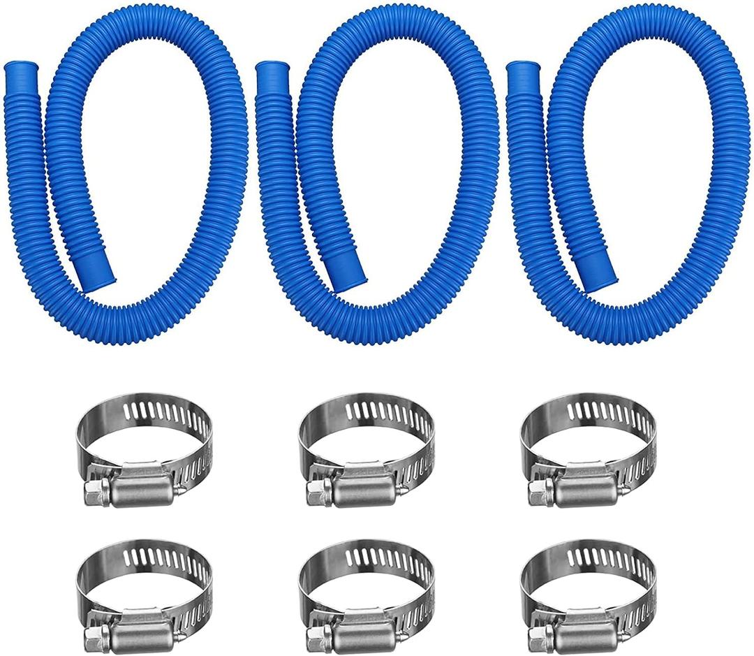 Pool Pump Replacement Hose, 1.25 x 41 Inch Above Ground Pool Hose Compatible with Intex Filter Pump 607, 637, 3 pack 1 1/4 Pool Hoses Replacement Include 6 Hose Clamps