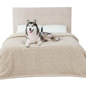 Bedsure Waterproof Dog Blankets for Bed - Pet Blanket for Bed Couch Protector Washable, Premium Jacquard Coral Fleece Cat Throw Blanket, Soft Plush Reversible Furniture Protection, King, 86x108, Cream