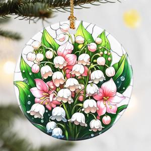 Christmas Ornaments, Dodosky 2.8in Ceramic Hanging Ornament, Xmas Decor, Christmas Tree Ornaments, Xmas Decorations for Tree, Holiday Ornament, Gifts for Mom, Grandma, Flower Lovers, Gifts Ideas (Lily of the Valley)