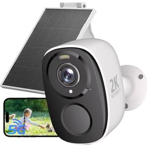 2.4&5ghz WiFi Solar Security Cameras Wireless Outdoor,2K QHD Home Security System, Solar Cameras Kit with 130 Ultra-Wide View, 2-Way Talk, IP65,Color Night Vision, Spotlight & Siren (1, White)