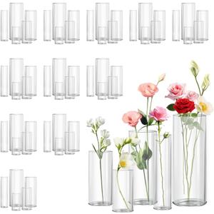 60pcs Cylinder Glass Vase for Centerpieces, 4,6,7.5,8,10 inch Tall Clear Flower Vase Bulk Floating Candle Holder for Wedding Table Home Dcor and Party