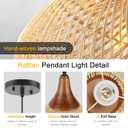 Karjearl 20" Large Rattan Pendant Light, Rattan Chandelier Hand-Woven Boho Pendant Light Fixtures with Solid Wood, Basket Wicker Chandelier for Dining Room Kitchen Island Living Room