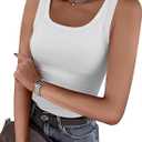 OwnTime Womens Tank Tops with Built in Bras Summer Square Neck Sleeveless Shirts Ribbed Fitted Basic Casual Tops White XXL