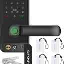 Keyless Entry Door Lock with Handle, Door Locks for Bedroom, Auto Lock, Fingerprint Door Knob with Key, Passcode, Digital Smart Code & Front Handle Sets-Black