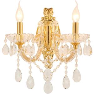 YLONG-ZS Gold Crystal Wall Sconce Lighting, 2-Light Modern Crystal Wall Light Fixture Wall Lamp Light Fixtures for Living Room Bed Room Bathroom Light Fixtures,Gold Finish