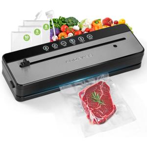 Vacuum Sealer for Food, 6-in-1 Food Vacuum Sealer Machine, Built-in Cutter Food Sealer Vacuum Sealer, Compact Vacuum Sealers with 20 Vacuum Bags, External VAC for Jars & Containers, Black