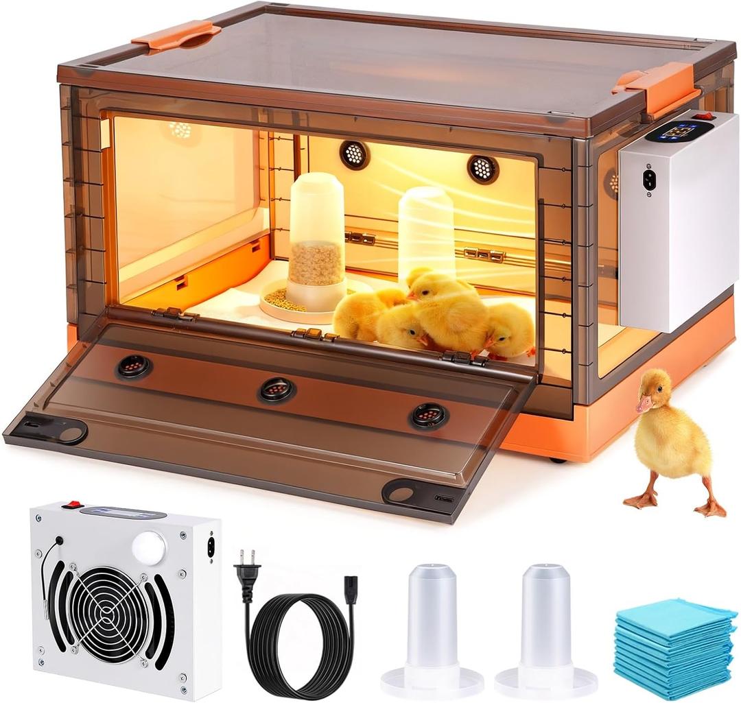 Chicken Brooder Box for Chicks with Chicken Coop Heater, Smart Temperature Control Chicken Brooder Heater, Chick Brooder with Chicken Feeder and Waterer Set for Chicks (23.6" x 16.5" x 17.8")