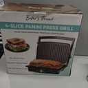Baker’s Friend Panini Grill Press Sandwich Maker, 4-Slices Panini Press Maker, Grill Cheese Sandwich Maker, Indoor Grill Electric, Non Stick Surfaces, Stainless Steel