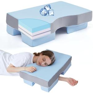 Side Sleeper Pillow with Arm Hole, Adjustable Shoulder Pillow for Side Sleepers, Memory Foam Pillows Provides Support & Reduces Arm Pressure, Cooling Nylon arn piliows, Cuff Pain Relief, Blue