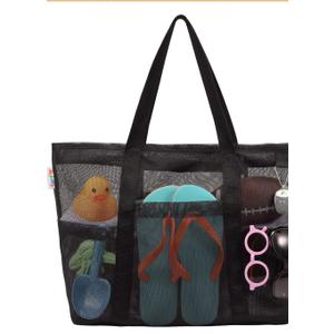 Tagitary Mesh Beach Bag with Zipper Large Beach Tote Waterproof Sand proof with 8 Pockets for Toys Pool Bag Beach