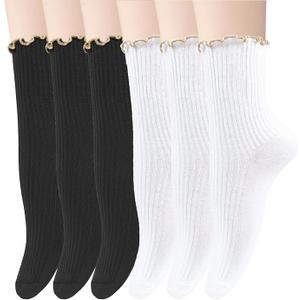 Chalier 6 Pairs Womens Crew Socks, Retro Casual Knit Socks Soft Cotton Sock for Women