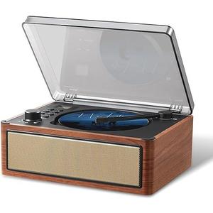 G Keni Retro CD Player Boombox, Dual HiFi Speakers with Bluetooth in/Out, Vintage Wooden Battery Powered Portable CD Player for Home, AUX/USB Playback, FM Radio Music Player (Brown)