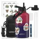 1 Gallon Water Bottle Insulated(Cold for 48 Hrs),BPA Free&Leak Proof,128oz Stainless Steel Water Jug,Large Water Bottle with Straw Spout Lids for Gym,Hiking,Camping&Travel,Red Purple