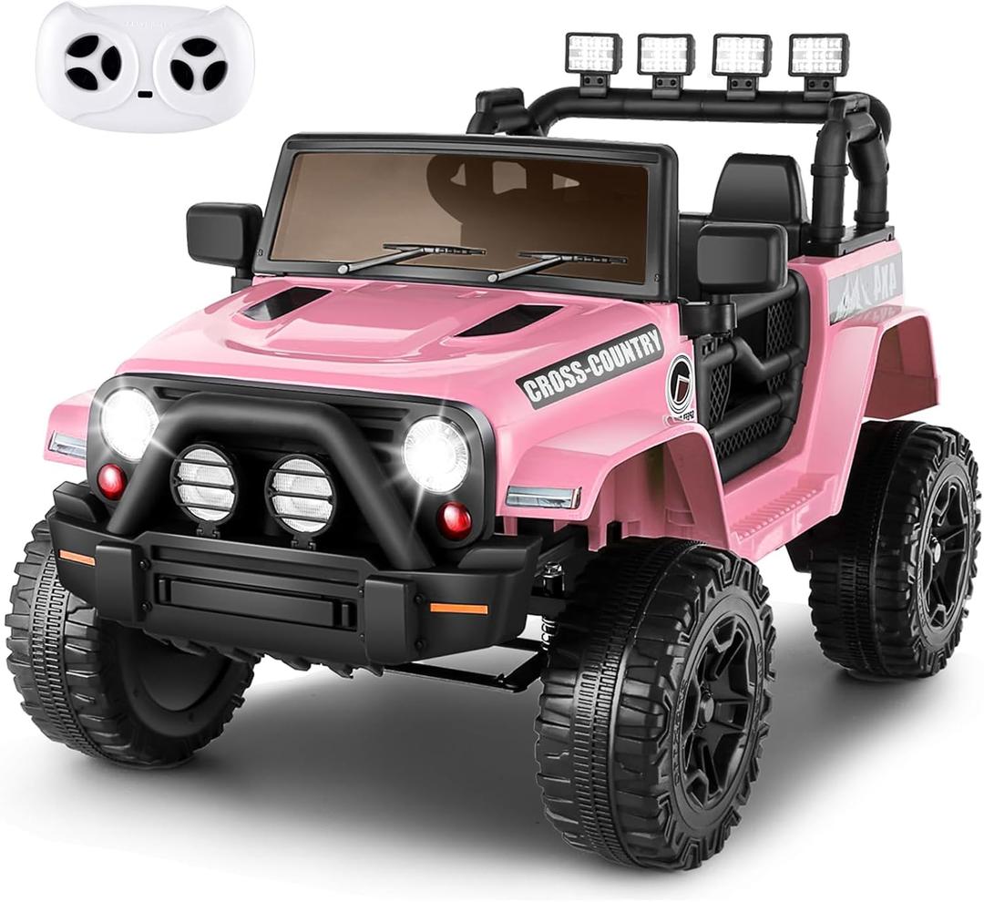 Hikole Electric Ride on Truck for Kids, 12V Battery Powered Car w/Parent Remote Control, Music, Windshield, Spring Suspension, 3 Speeds, Kids Electric Vehicles for Boys & Girls - Pink