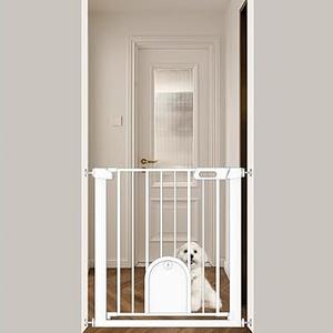 29.5"-40.5" Wide Baby Gate with Adjustable Cat Door for Stairs & Doorways - No Drilling, Easy Install 30.5" Tall, Auto-Close Metal Gate, Pressure Mounted - Indoor Safety Gate for Kids and Pets, Black