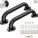 12 Inch Black Stainless Steel Handrail, Safety Grab Bars for Wall, Handicap Grab Bars for Bathroom, Shower, Toilet, RV Handrail, Hand Rails for Indoor Stairs, Stair Railing Indoor & Outdoor (2 Pack)