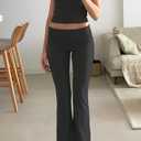 ZFLM Casual Workout Two Piece Outfits for Women Short Sleeve Crop High Waist Foldover Flare Pants Tracksuit Sets Streetwear (S)