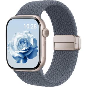 Braided Stretchy Band Compatible with Apple Watch Bands 38mm 40mm 41mm 42mm 44mm 45mm 46mm 49mm Women Men, Soft Nylon Solo Loop Magnetic Sport Strap for iWatch Series 11 10 9 8 7 6 5 4 3 2 1 SE Ultra (Anchor Blue)