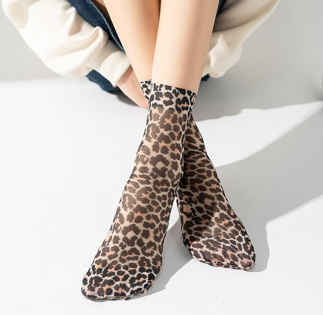 2 Pairs Colorful Flower Animal Print Short Ankle Socks for Women Fashionable Nylon Hosiery Thin Silk Anklet