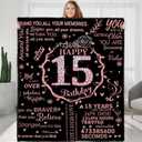 15th Birthday Blanket Gifts for Girls - Happy 15th Birthday Gift Ideas for Her - 15 Year Old Gifts for Daughter Sister Bestie - Personalized Flannel Fleece Soft Throw Blanket (80" x 60")