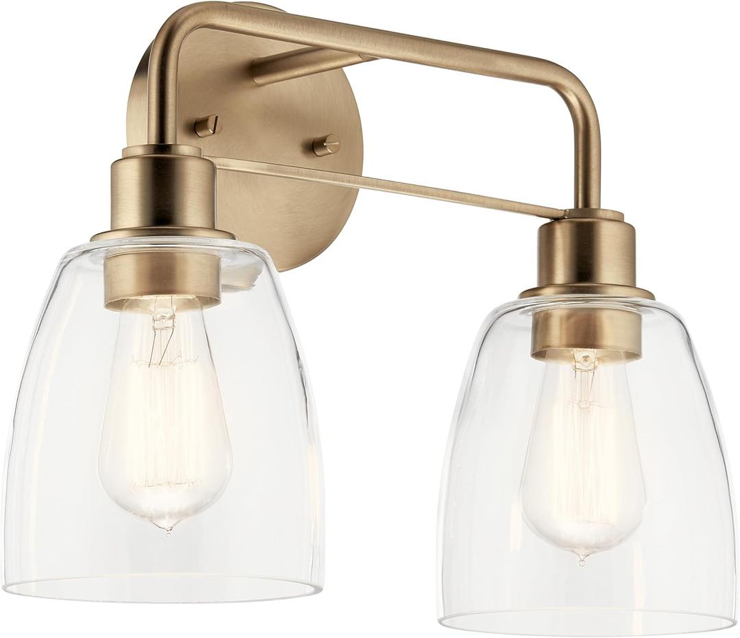 Kichler Rosh 18" LED Bathroom Vanity Light Fixture with White Glass in Champagne Bronze, Modern Minimalist Bath Bar for Mirror, Dimmable (18" W x 5" H), 55187CPZLED, 15.25"