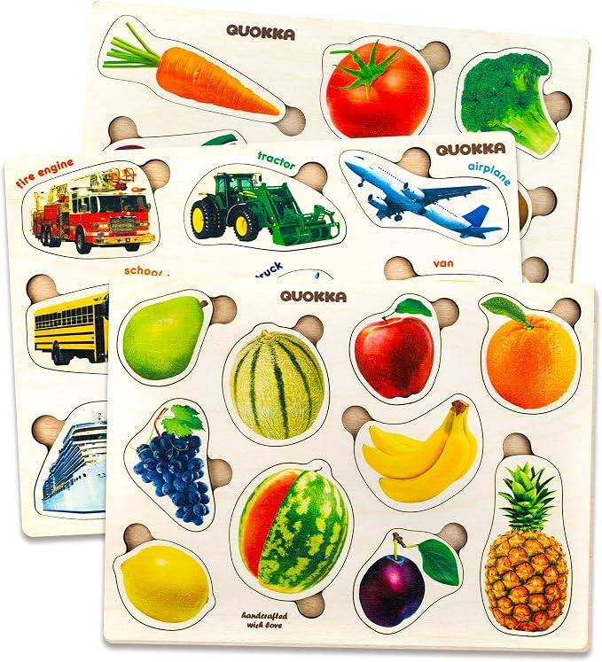 Wooden Puzzles for Toddlers 1-3 - 3 Montessori Kids Puzzles Ages 2-4