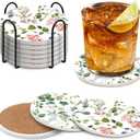 2 x Coasters Set of 6 with Holder,Cute Watercolor Flowers Leaves Absorbent Ceramic Drink Coasters for Tabletop Protection,Coffee Table Decor,Home Decor-Housewarming Gifts for New Home (4Inch) (Watercolor Eucalyptus Floral Green Leaves)
