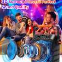 Karaoke Machine, Portable Karaoke System with 2 Wireless Rechargeable Microphones, 60W PA Speaker 6.5" Subwoofer, TWS, AUX, USB, TF, REC, TV, 7 Colourful Lights, for Home & Outdoor