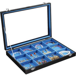 Stratalife Jewelry Organizer Bracelet Earring Holder Organizer Jewelry Drawer Storage Anti Tarnish Bangle Ring Holder Box for Women 12 Grid (Blue Black)