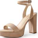 Ankis Platform Heels for Women 4 Inches Chunky Heels Sandals for Women Comfy Open Toe Block Heeled Sandals Nude White Silver Gold Black Ankle Strappy Heels (8)