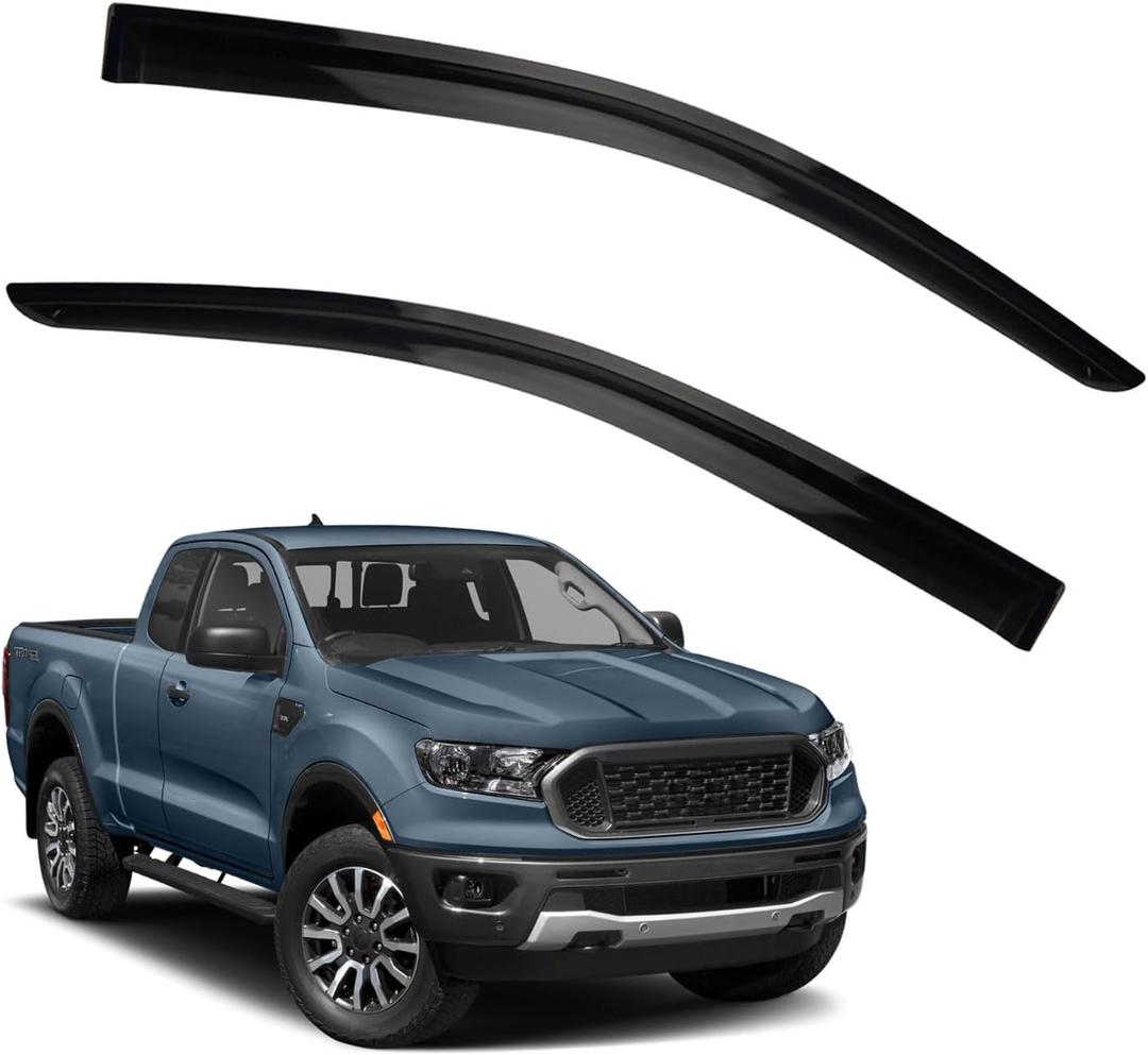 Window Visor Rain Guards Compatible with 2019-2023 Ford Ranger Super/Extended Cab with 2 Half Size Rear Doors, Tape-On Wind Deflectors Vent Visors for Trucks Accessories