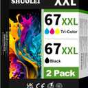 67XL Black/Color Ink Cartridges (2 Pack) Replacement for HP DeskJet 2855e 4255e 4155 2755e 4110e 2720e 2722 Envy 6055e 6458e 6010e 6020e Envy Pro 6455e 6475 Printer High-Yield Inkjet