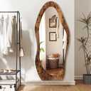 Full Length Mirror 59" x 24" Irregular Wall Mirrors Wood Framed Full Body Mirror Hanging or Leaning Against Wavy Floor Mirrors for Living Room Bedroom Entryway Bathroom Retro Brown