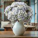 Artificial Flower Fake Silk Hydrangea Heads Bouquet with Stems Bulk for Fall Decoration Table Center Christmas Indoor Outdoor Faux Floral Realistic with Leaves Plants Crafts 8PCS(Blue)