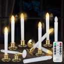 10 Pack Flameless LED Taper Candles with Remote & Timer  Battery Operated Flickering Window Candlesticks with Gold Holders  Safe Realistic Light for Christmas Home Wedding Decor Golden Holder
